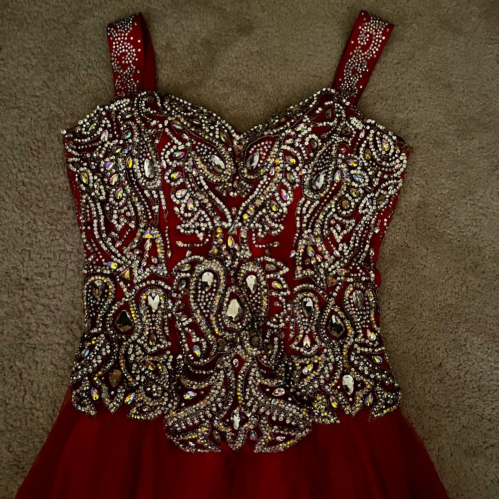 Red Bedazzled Princess Prom Dress for Sale